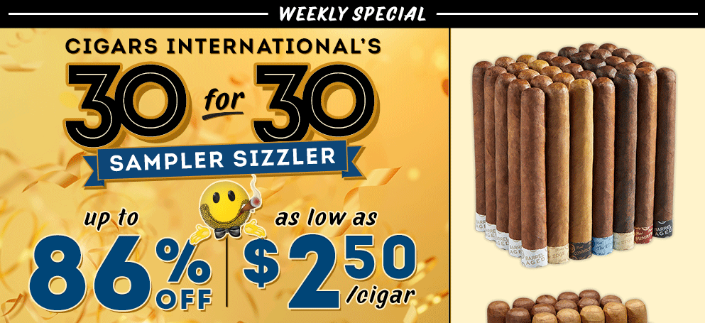 Cigars International's 30 for 30 Sampler Sizzler | up to 86% OFF | as low as $2.50/cigar