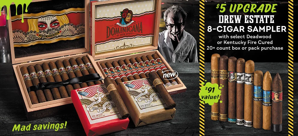 $5 UPGRADE Drew Estate 8-Cigar Sampler | with select Deadwood or Kentucky Fire Cured 20+ count box or pack purchase | $91 Value | Mad savings! 