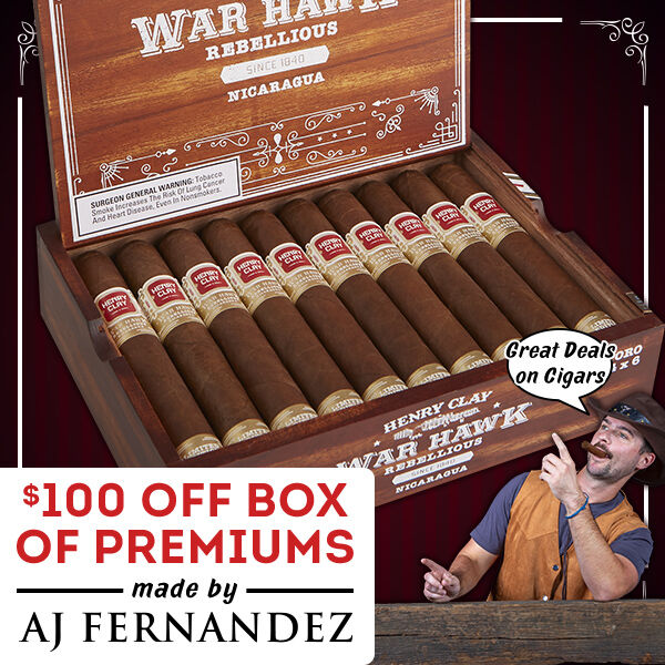 $100 OFF Box of Premiums made by AJ Fernandez | Henry Clay Hawk Rebellious