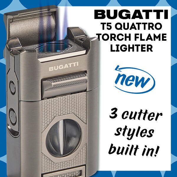 Bugatti T5 Quattro Torch Flame Lighter | NEW | 3 Cutter Styles Built in!
