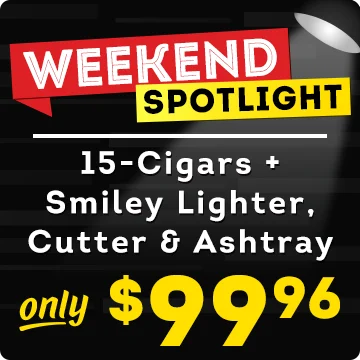 Weekend Spotlight! 15-Cigars + Smiley Lighter, Cutter, & Ashtray | Only $99.96