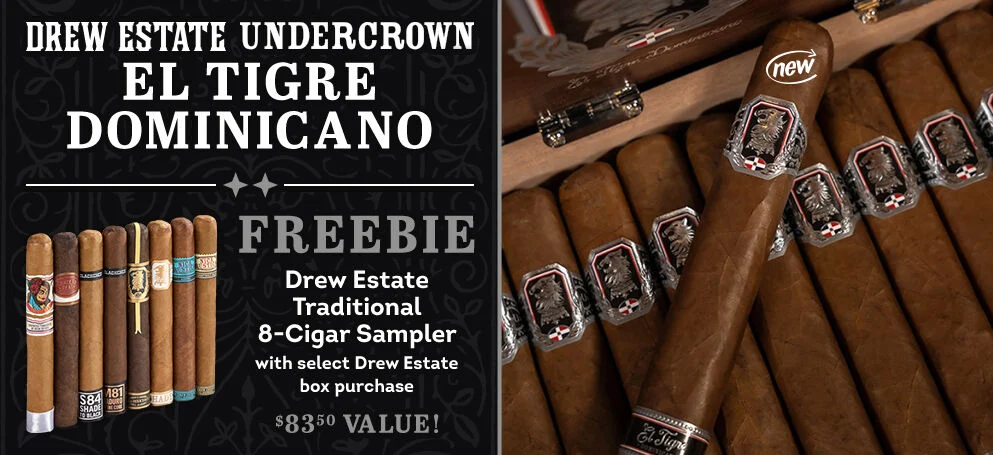 Drew Estate El Tigre Dominicano | FREEBIE Drew Estate Traditional 8-Cigar Sampler with select Drew Estate box purchase | $83.50 value!
