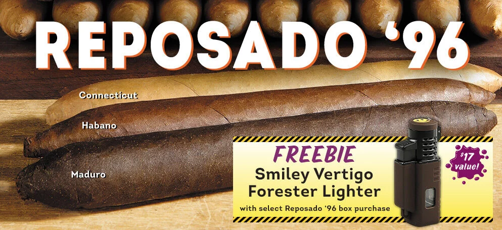 Reposado '96 | Freebie Smiley Vertigo Forester Lighter | With Select Reposado '96 box purchases | $17 Value 