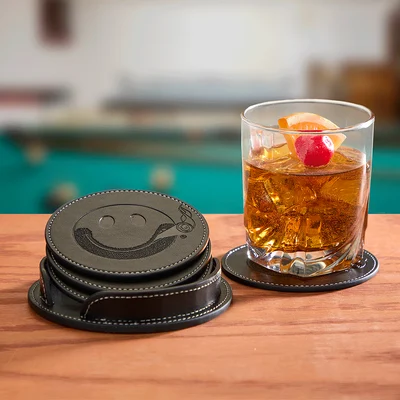 Smiley Leather Coaster Set