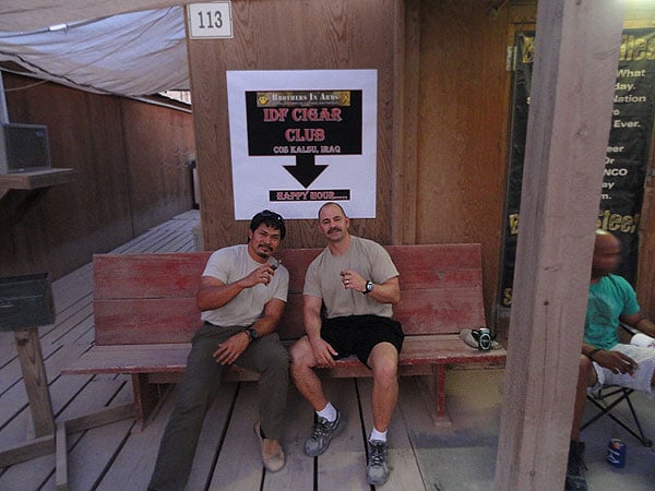 The picture is taken at COS Kalsu. IDF Cigar Club-Happy Hour at the porch.