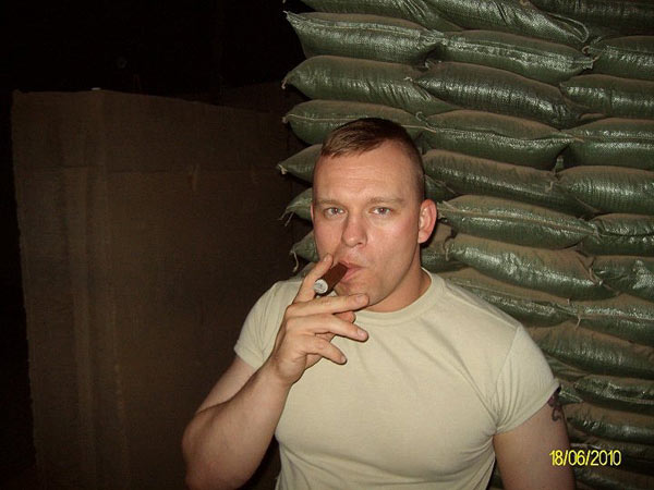 SSG Riser, SGT Andera and SPC Stokes with the COB Delta cigar club taking a break in Iraq.