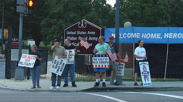 Members of the DC Chapter of FreeRepublic.com outside the Walter Reed Army Medical Center showing their appreciation to the troops.