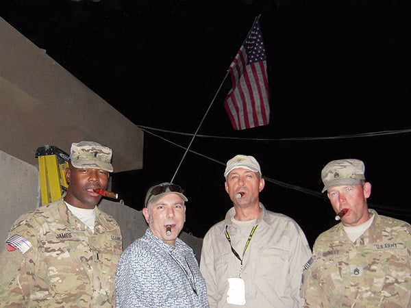 L to R - 1st LT Roy James (USA), DoD Civilian David Gault (retired USN), Army Civilian Mark Kerry (retired USA), and SSgt Bill Barnett (USA) on Independence Day in Afghanistan.