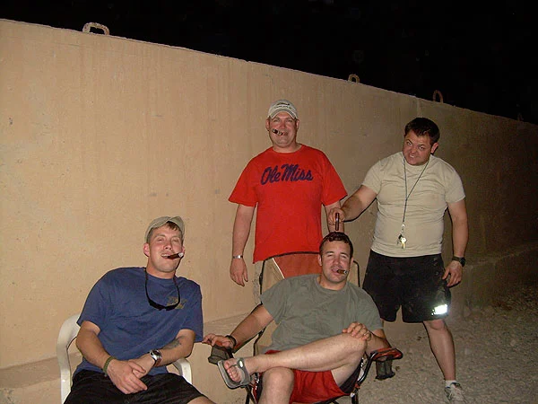 Iraq, SGT Scott, SGT Lamon, SGT Gay, PFC Christopher. "We are enjoying some fine cigars from CI. Thanks CI."