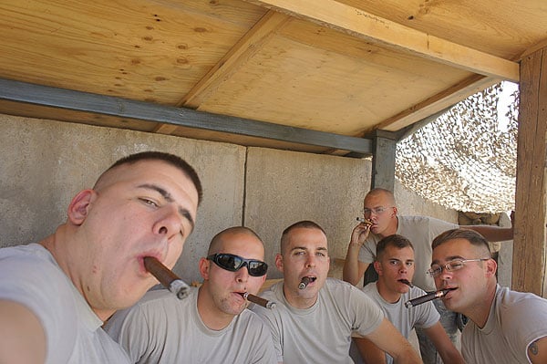 Some of the guys from the 451st ELRS DET 2 enjoying our favorite smokes in southwest Afganistan. We can&rsquo;t wait to get back to Dover AFB so it won&rsquo;t take weeks to get resupplied from CI.