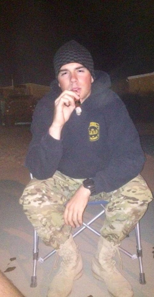 SPC Dreelan, 705th ORD CO (EOD), enjoying a Gurkha Centurian at air field in Afghanistan. "Thank you CI for the great cigars and awesome deals you guys have. My buddies and I look forward to your cigars multiple times a month. Thanks for the support!"