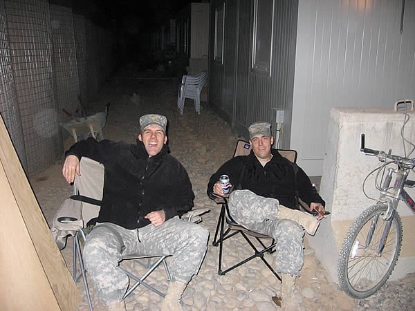 Major Jeff Allen and Major Dave Thompson of the 101st Airborne Division on Forward Operating Base Speicher, Tikrit, Iraq.