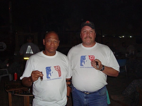 Some of the guys at the Camp Taji Mudhouse sporting their new CI shirts and enjoying a cigar.