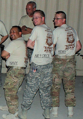 "My co-workers and I have been buying cigars from your company for a while now, as individuals. My Navy guy and I decided to group together and form the Smoke Heads, even had t-shirts made up." - Sean Kesler