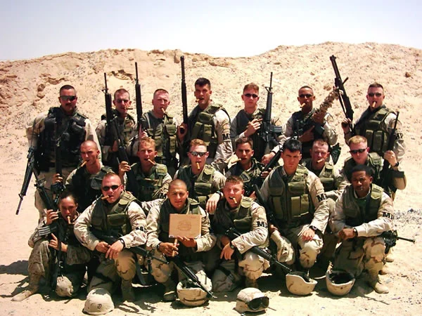 USMCR 4TH MAW MP DET. - in Kuwait just after leaving Iraq from convoy and support activities during Operation Iraqi Freedom. Unit is based out of  Belle Chasse, LA. About July 15, 2003.