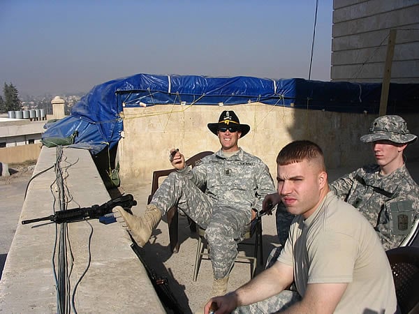 1SG Stoehr, SGT Dixon, and SPC Martineau of A Troop 4-14 Cavalry Task Force 2-1 Infantry 172nd SBCT in Corage Mosul, Iraq.