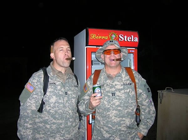 CPT Dan Rhon and CPT Tim Senesi of the 4th Infantry Division on New Years Eve on Camp Falcon.