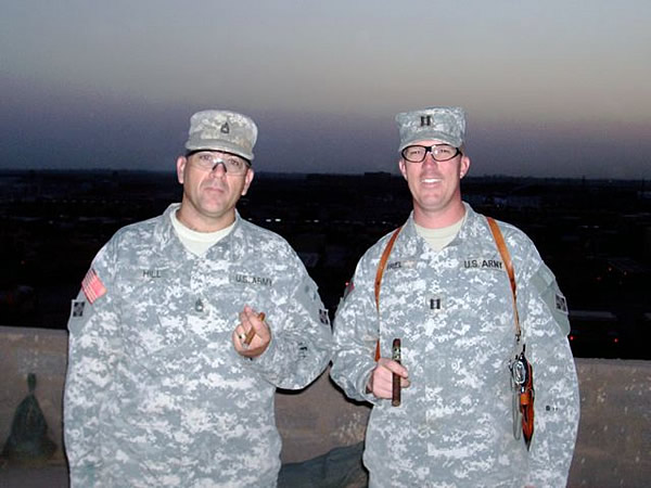 SFC Shaun Hill enjoying an H. Upmann and CPT John Friel with a 5 Vegas, Baghdad, Iraq, 4th Inf Div.  Ironhorse!