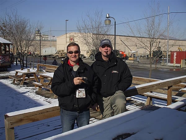 MPRI contractors Wayne Cain and Rick Lanicek at Camp Phoenix, Afghanistan.