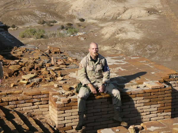 MSgt Jeffrey R. Benton, 332 AEW/Force Protection, on the Ziggurat (oldest free standing three story building in the world), near Tallil Air Base, Iraq, with a Victor Sinclair Series 55.