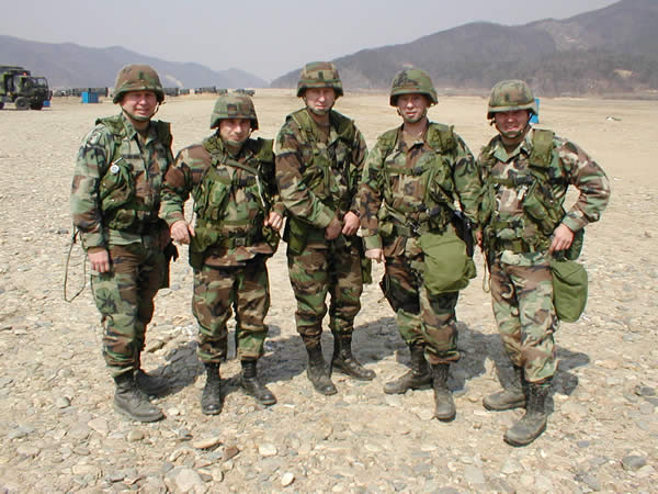 Left to right: 1SG R. Mcarthur, 1SG S.Whitney, 1SG T. Rohaly, 1SG B. Yeargan, 1SG L. Williamson. First Sergeants of 3rd squadron, 6th U.S. Cavalry, Korea, March 2004.