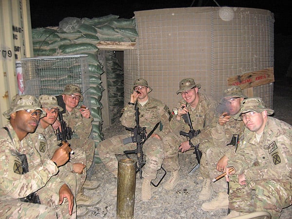 L to R: 1SG Jackson, SSG Rodriguez, SSG Strong, SPC Hathaway, SPC Vernon, PFC Spencer, CPL Stitt. Not Pictured: CPT Keeton, 1LT Smallwood, SGT Greeney. "I wanted to send you an email to thank you for the support you have been showing the 10th Mountain Division in Afghanistan. Our unit, Charlie Company 10th BSB and HHC 1-87 are made of Combat Medics, and Doctors providing medical support to the men and women of the ISAF Forces and Afghan Forces alike. We have been impressed with the consistency that your packages arrived with cigars for many of our members. Our cigar club has been growing week after week and we really appreciate having a "touch of home" to bring everyone together. Thank you for the support you show to our Armed Forces and keep up the great work!" - SPC Vernon, and the rest of us