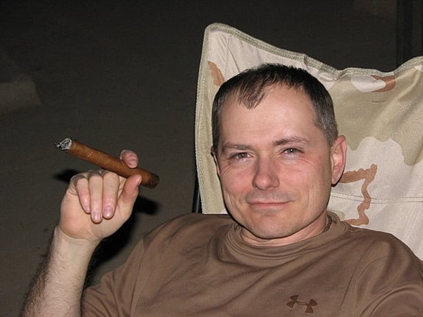 CE2 Richard D. Zinser of 3NCR Main Body in FOB Fallujah, IRAQ smoking a Cuban Cohiba Edicion Limitada 2006.