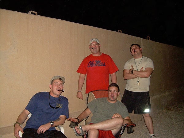 Iraq, SGT Scott, SGT Lamon, SGT Gay, PFC Christopher. "We are enjoying some fine cigars from CI. Thanks CI."