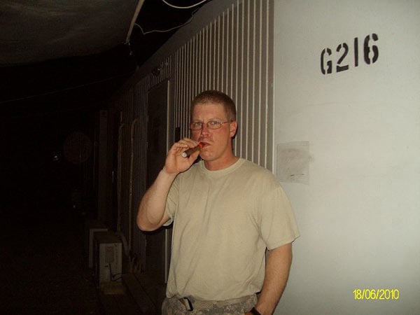 SSG Riser, SGT Andera and SPC Stokes with the COB Delta cigar club taking a break in Iraq.