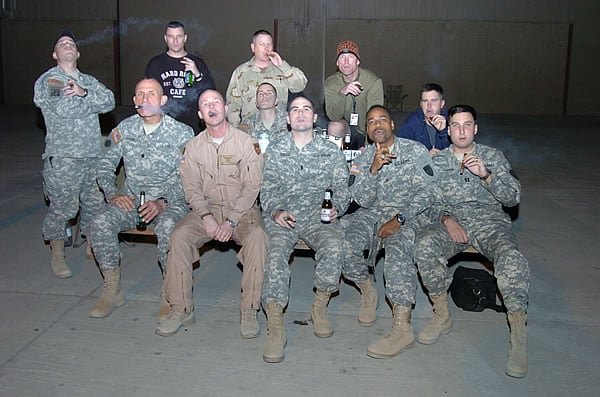 Camp Arifjan Cigar Club Members. They meet every Saturday. Camp Arifjan, Kuwait.