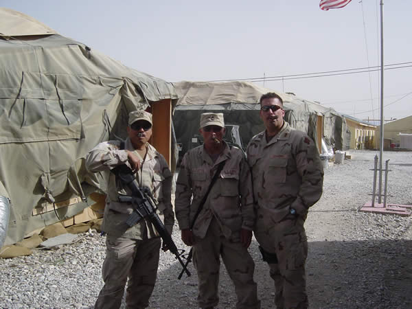 From left to right: SFC Olveda, SFC Doucette and CPT Silberagel. Taken at Camp TNT, Bagram Afghanistan.