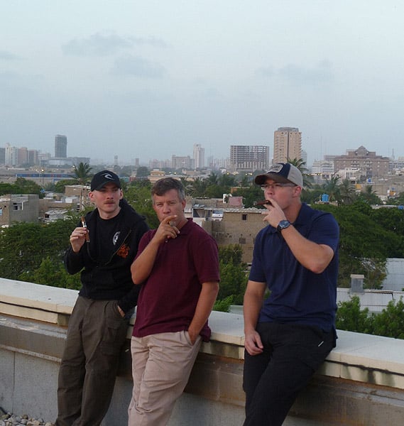 "From fellow enthusiasts working at the American Consulate in Karachi Pakistan ... Thank you for always keeping us supplied."L to R: Sgt. Jason DuBois USMC, Technical Security Officer TSO Bill Hobbs, Sgt. Phillip Roberts USMC