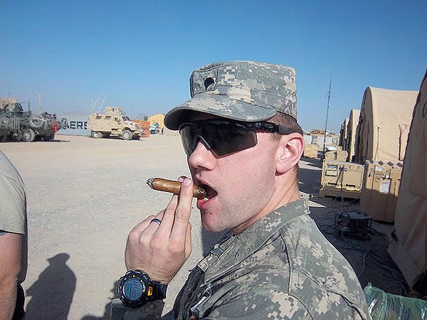 A soldier from the HHC 3rd Squadron 2nd Stryker Cavalry Regiment "enjoying the little things in Afghanistan."