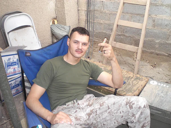 Smoking a Gurkha Blend Master at Camp Flujah in Iraq.