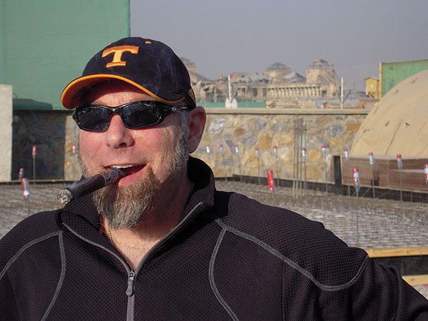 David Gault, Department of Defense Civilian supporting U.S. Forces in Afghanistan. Enjoying a fine Gurkha Torpedo Cigar on Christmas Day at Camp Julien!