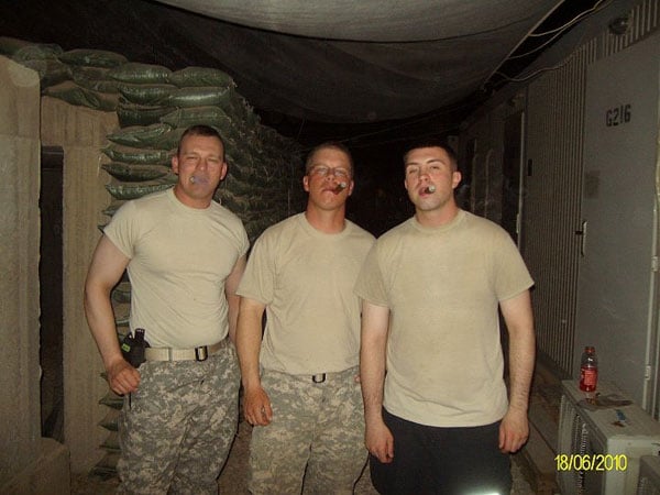 SSG Riser, SGT Andera and SPC Stokes with the COB Delta cigar club taking a break in Iraq.