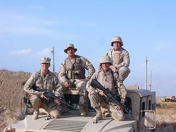 Stationed at Bagram Air Field in Afghanistan, included in the photo are1st Sgt Rinck and Capt Harris in back, Maj Jackson and TSgt Robinson (Reenlisted for 6 more) in the front.