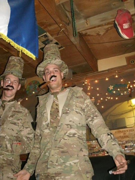 Made some homemade gentlemens outfits out of old OCP uniforms... Afghanistan in our Tiki Hut.