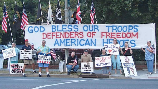 Members of the DC Chapter of FreeRepublic.com outside the Walter Reed Army Medical Center showing their appreciation to the troops.